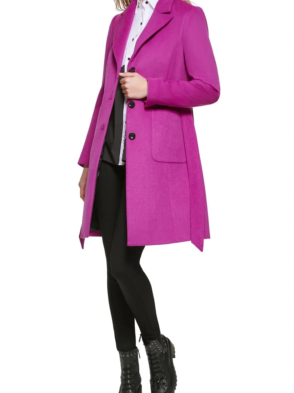 Karl Lagerfeld Paris Berry Purple Magenta Fuschia Wool Trench Pea Coat Designer